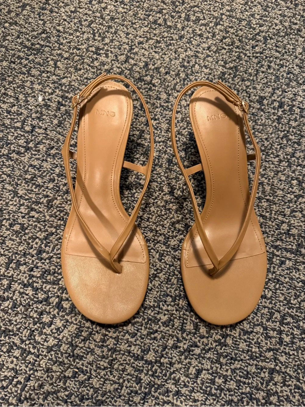 Tan Leather Slingback Thong Kitten Heels Sandals